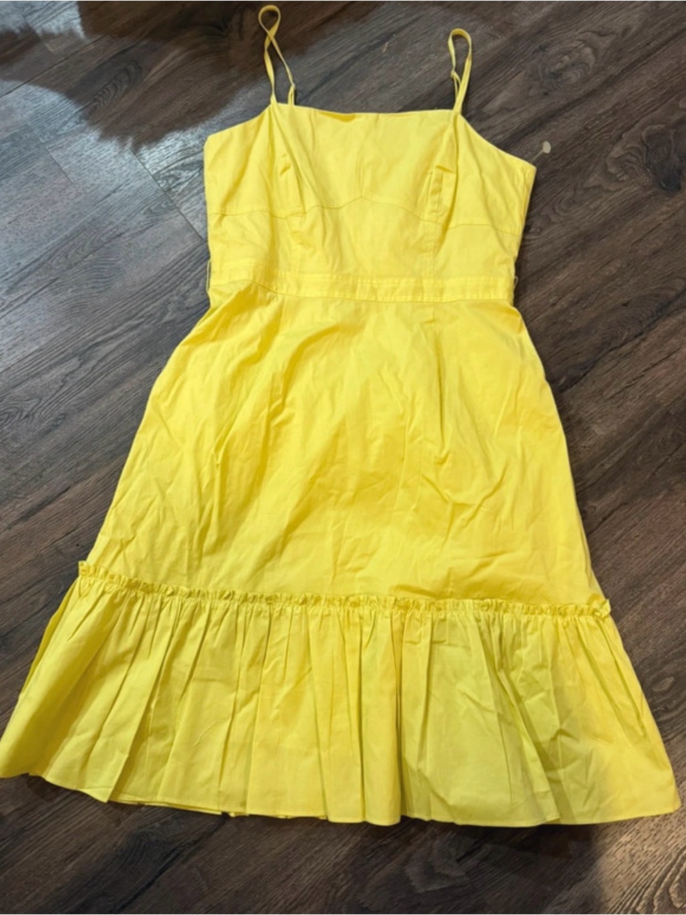 Gianni Bini Lime Yellow Spaghetti-Strap Ruffle Hem Dress
